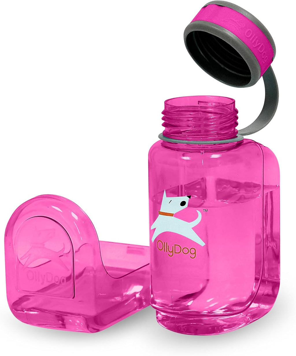 OllyDog OllyBottle Tritan Water Bottle with Detachable Dog Bowl | BPA Free Leakproof | 20oz | Share Water with Your Dog | Hiking Travel Camping (600ML, Hot Pink)