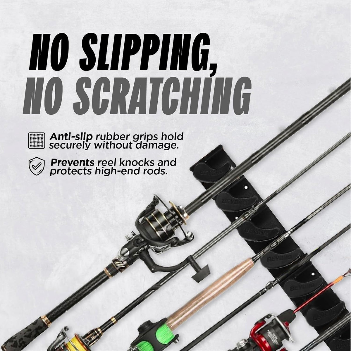 Beyond Fishing GripLock Vertical Fishing Rod Rack – Wall-Mounted Fishing Rod Holder for Garage – Stores Up to 9 Rods or Combos –Space-Saving Durable Fishing Rod Holders for Serious Anglers