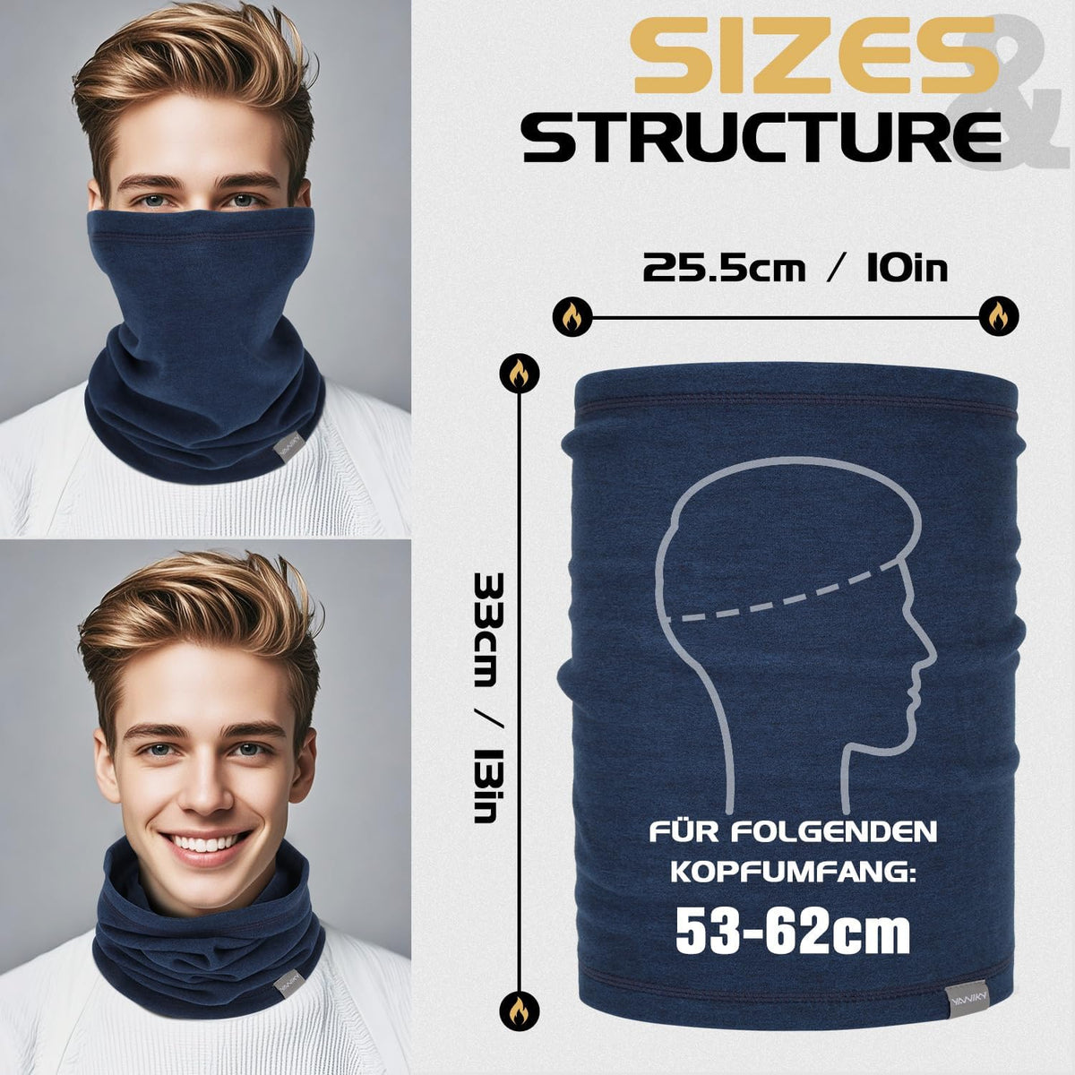 YANIKY Neck Gaiter Winter Neck Warmer for Men & Women Windproof Face Mask for Cold Weather Breathable Ski Face Cover Scarf