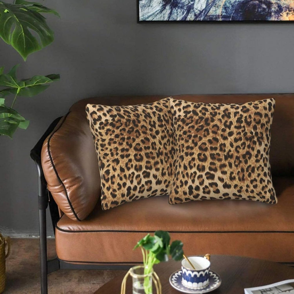 Leopard Print Pillow Covers 18x18 in Couch Cheetah Print Pillow Case Sets of 2 Modern Decorative Square Throw Pillows for Home Living Room Bedroom Bed Cushion