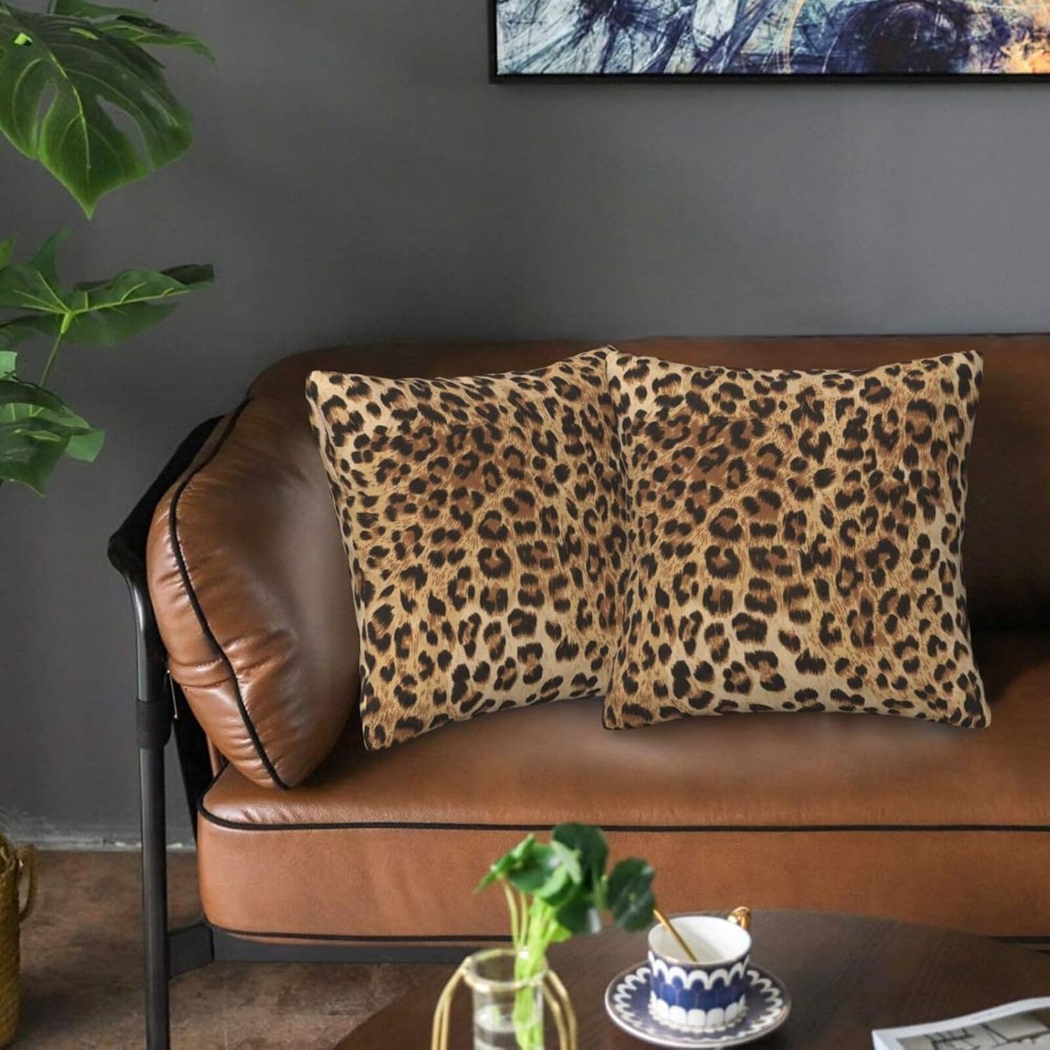 Leopard Print Pillow Covers 18x18 in Couch Cheetah Print Pillow Case Sets of 2 Modern Decorative Square Throw Pillows for Home Living Room Bedroom Bed Cushion