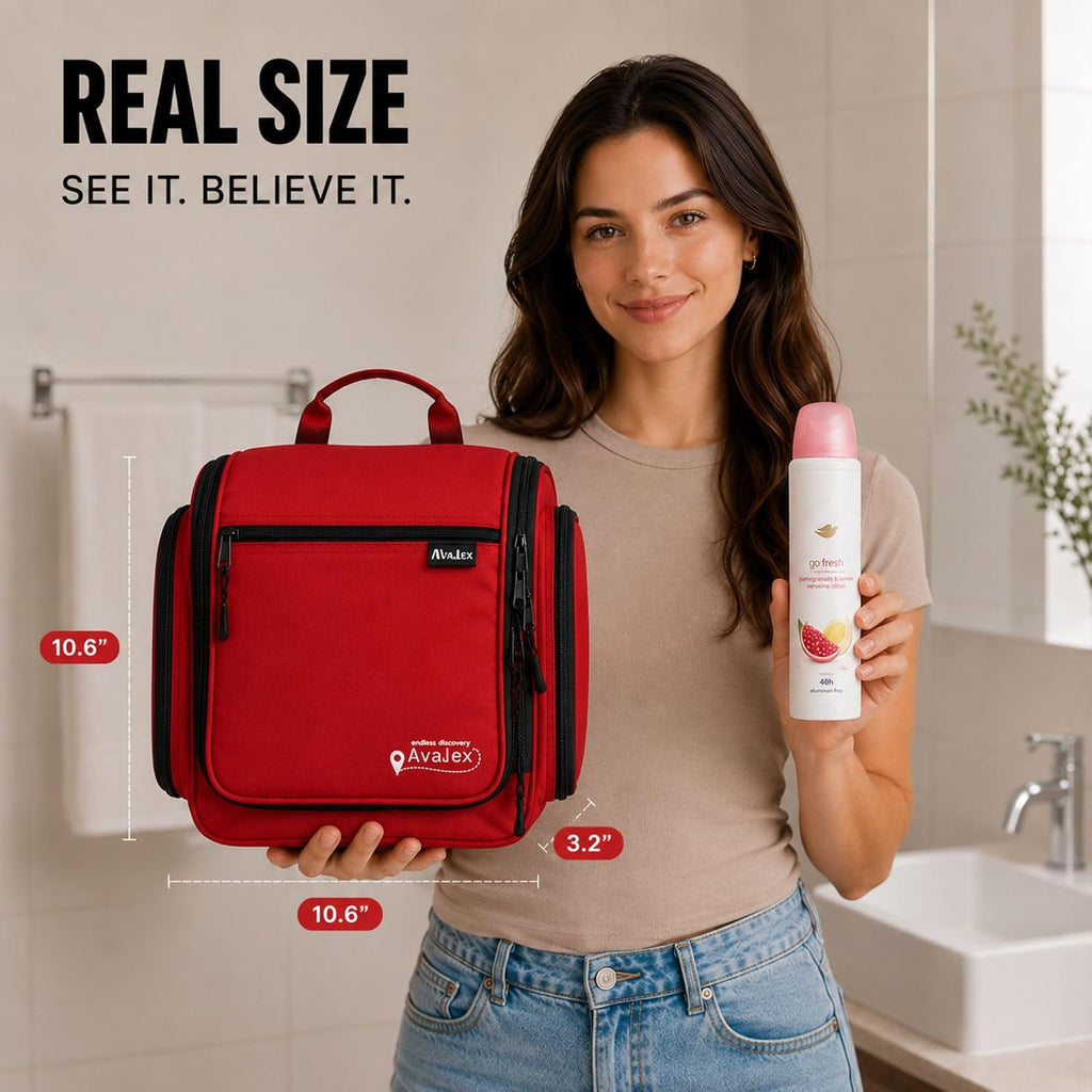 Travel Toiletry Bag for Men and Women - Large Hanging Toiletry Organizer - Waterproof Hygiene Bag with Metal XXL Swivel Hook, with Sturdy Zippers and 19 Compartments for Toiletries, Makeup, Cosmetics