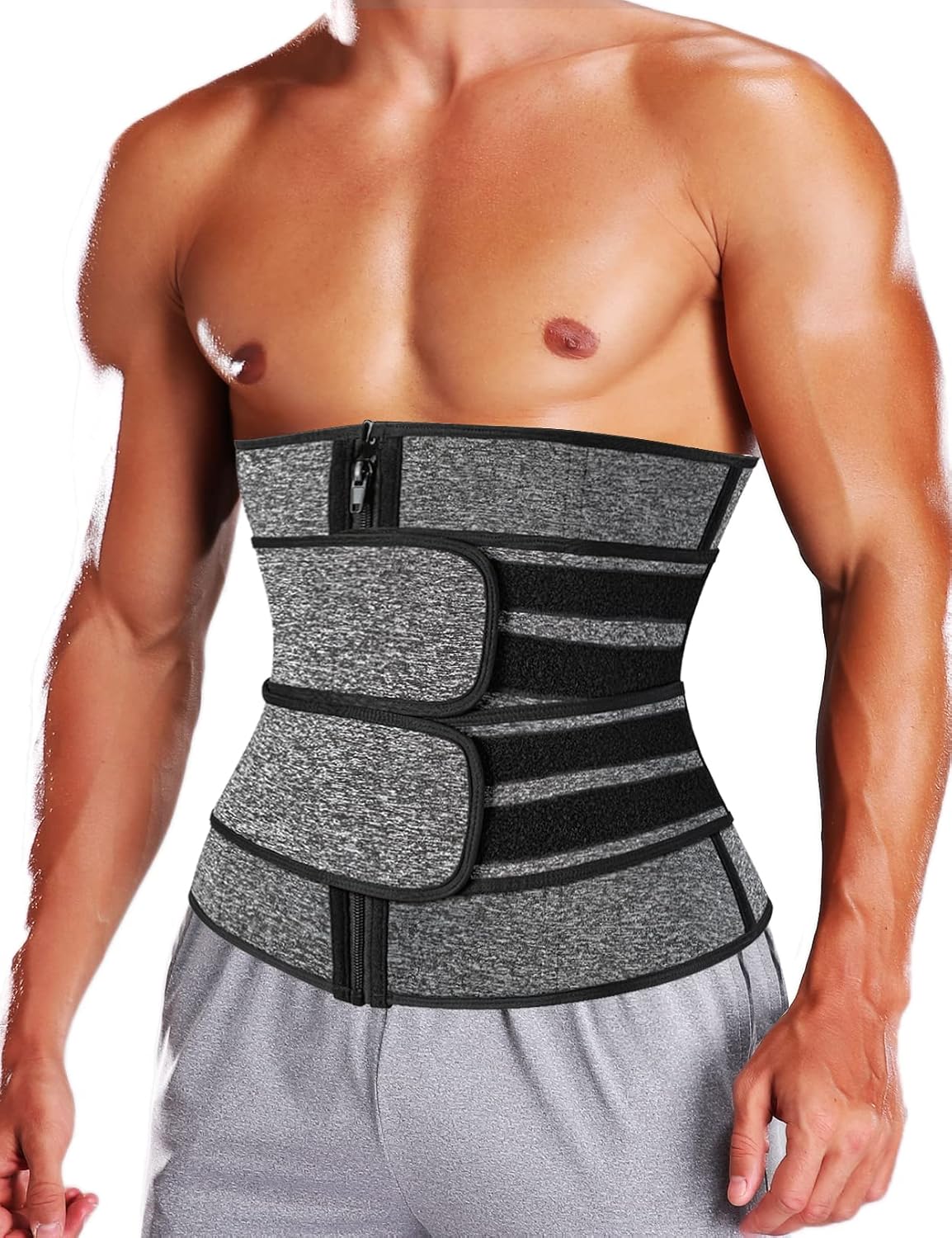 KIWI RATA Mens Workout Waist Trainer Corset Neoprene Sauna Sweat Trimmer Cincher Belt Extra Belly Compression Belts
