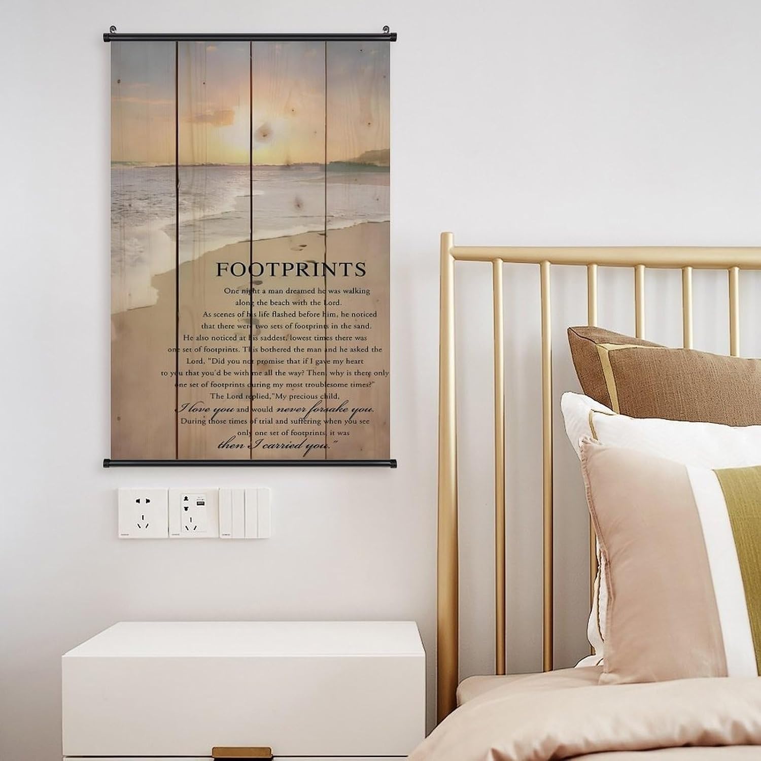 Footprints in the Sand Religious Canvas Wall Art Posters, Inspirational Beach Sunset Poem Print Poster (Black Axis 16x24inch, Footprints(1))