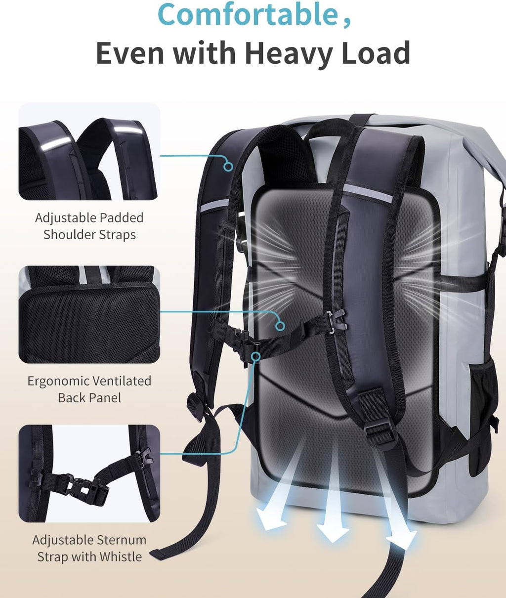 ECOHUB Waterproof Backpack, 30L Roll-Top Closure Heavy Duty Dry Bag