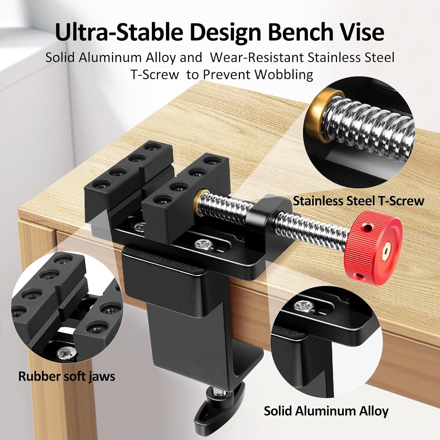 ArtyMaster Mini Drill Press Vise with Rubber Soft Jaws, 0-2.48" Clamping Range Mini Vice Clamp for Crafts, Jewelry Making, Modeling and Repairs, Precision Aluminum Small Vise for Small Projects