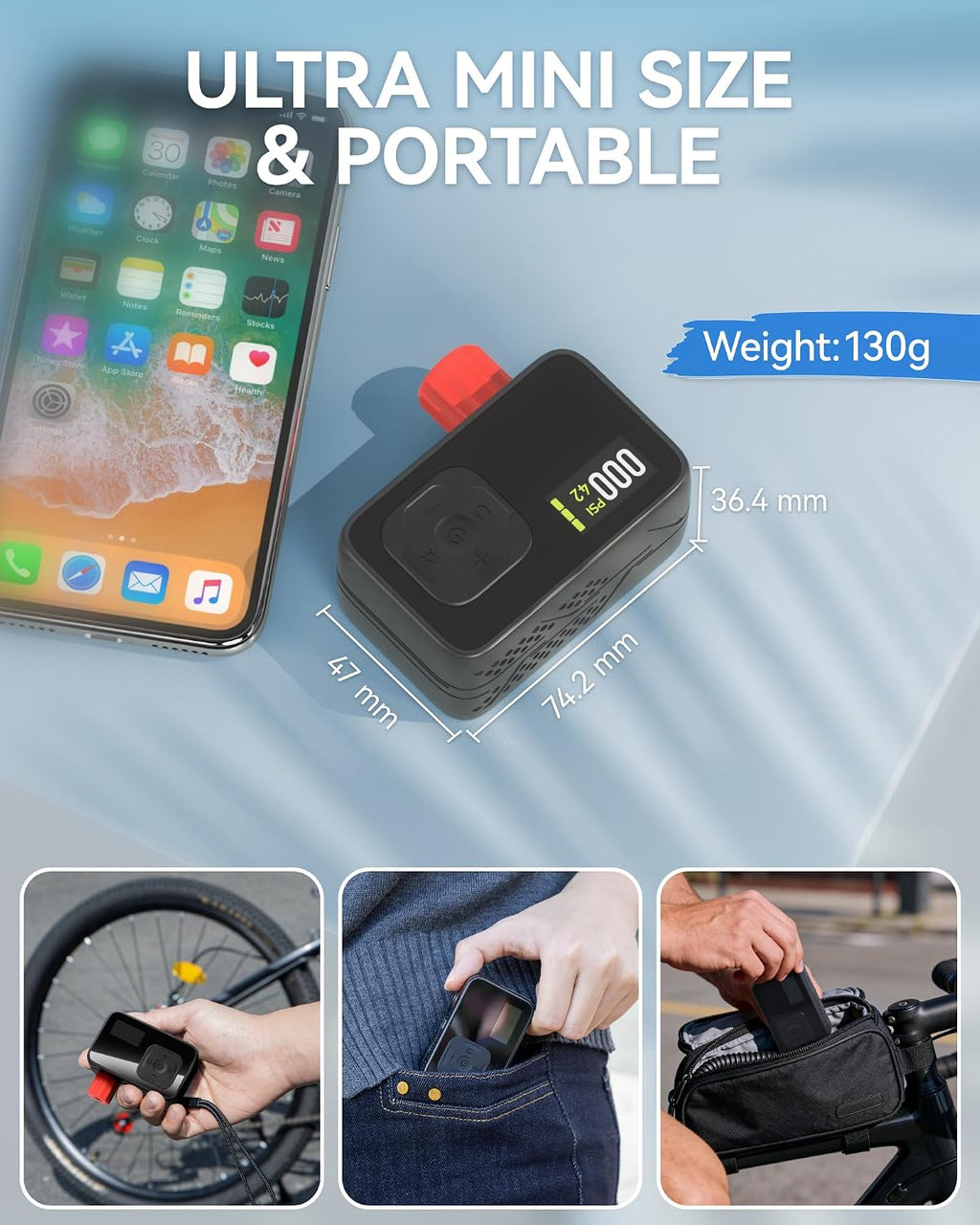 Electric Bike Pump,120PSI High Pressure Bicycle Tire Pump for Digital Gauge