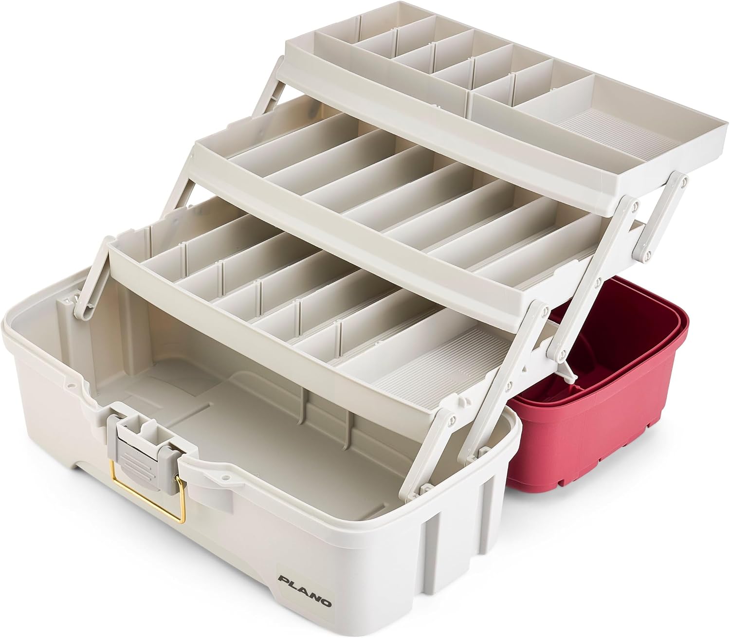 Plano Three-Tray Tackle Box Salmon Kit, Maroon/Grey, Rust-Proof Brass Latch, Top-Access Tray Compartments with Deep Storage, Made in the USA, Portable Fishing Gear Storage Organizer