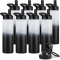 DOMICARE Insulated Water Bottle, 22 oz Vacuum Insulated Stainless Steel Reusable Sports Bottle with Straw Lid & Spout Lid for Travel, Camping, Bike, Leakproof, Black/White, 8 Pack