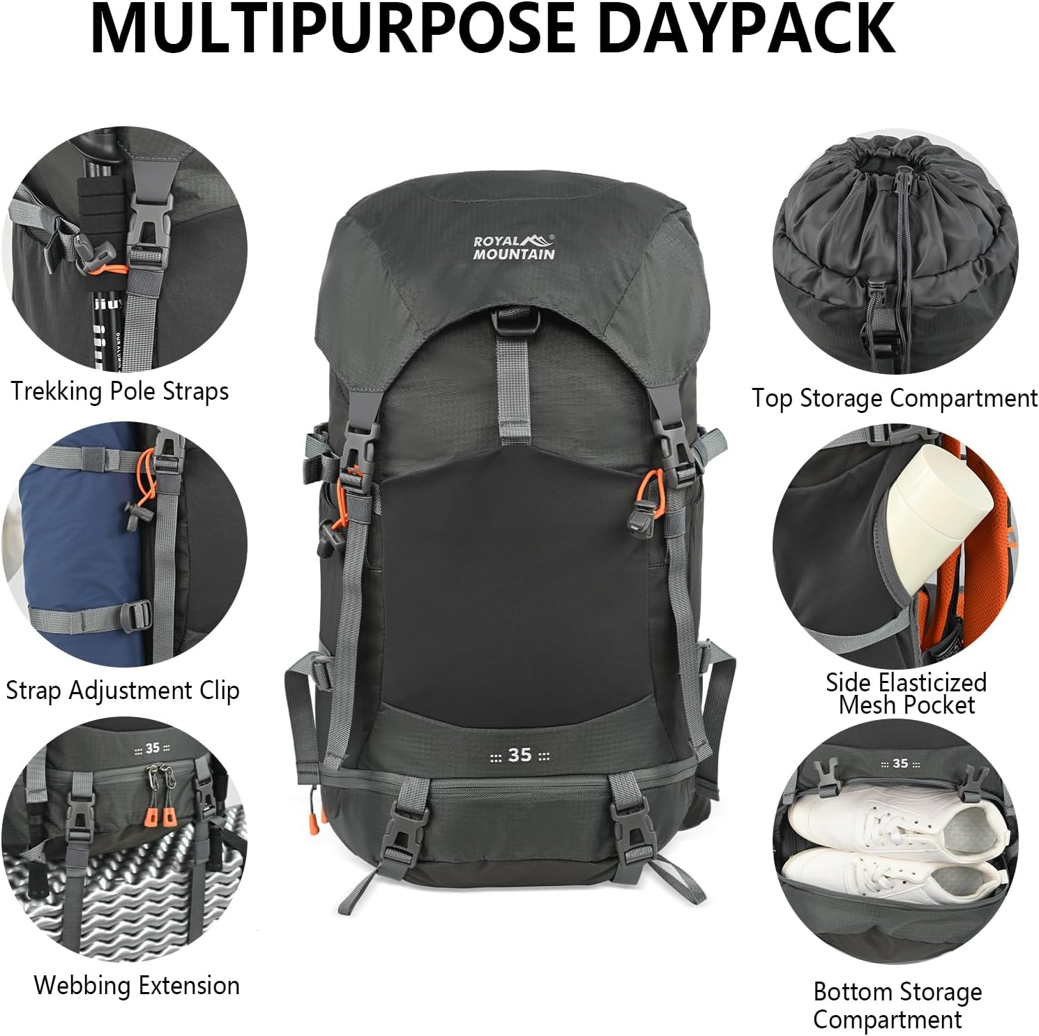 Hiking Backpack for Women Men,30+5L Waterproof Camping Backpacking Backpack