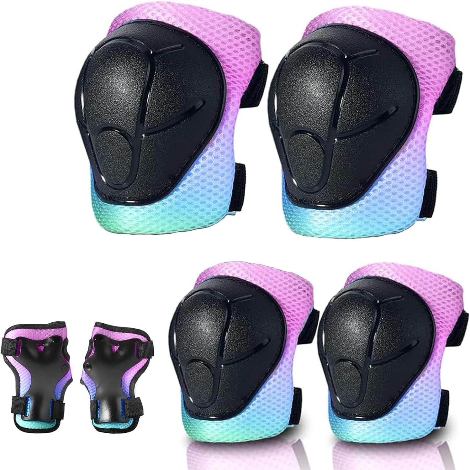 Skateboard Pads for Kids,Elbow Pads and Wrist Guards Protective Gear,Strong Double Straps&Adjustable Easy-Fix Clips for Skateboarding,Rollerblading,Scooters,Bicycle