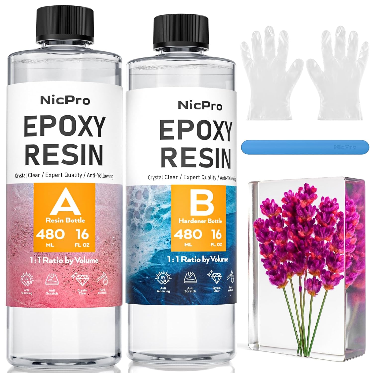 Nicpro 32OZ Crystal Clear Epoxy Resin Kit, High Gloss Resin Supplies