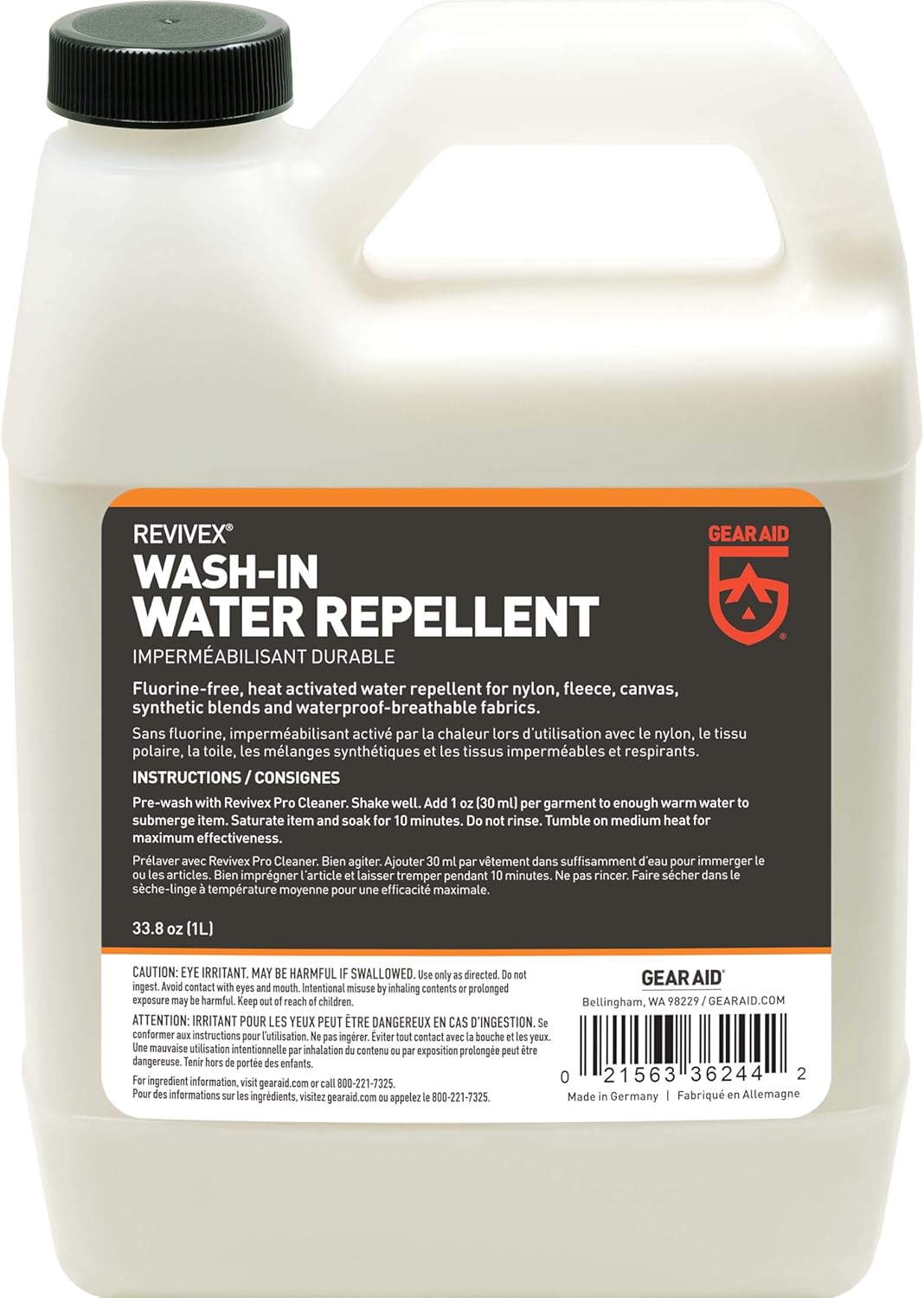 GEAR AID Wash-in Water Repellent, Long-Lasting Waterproofing for Snow and Rain Outdoor Gear, Concentrated Formula, Durable Protection Against The Elements, 10 Fl oz