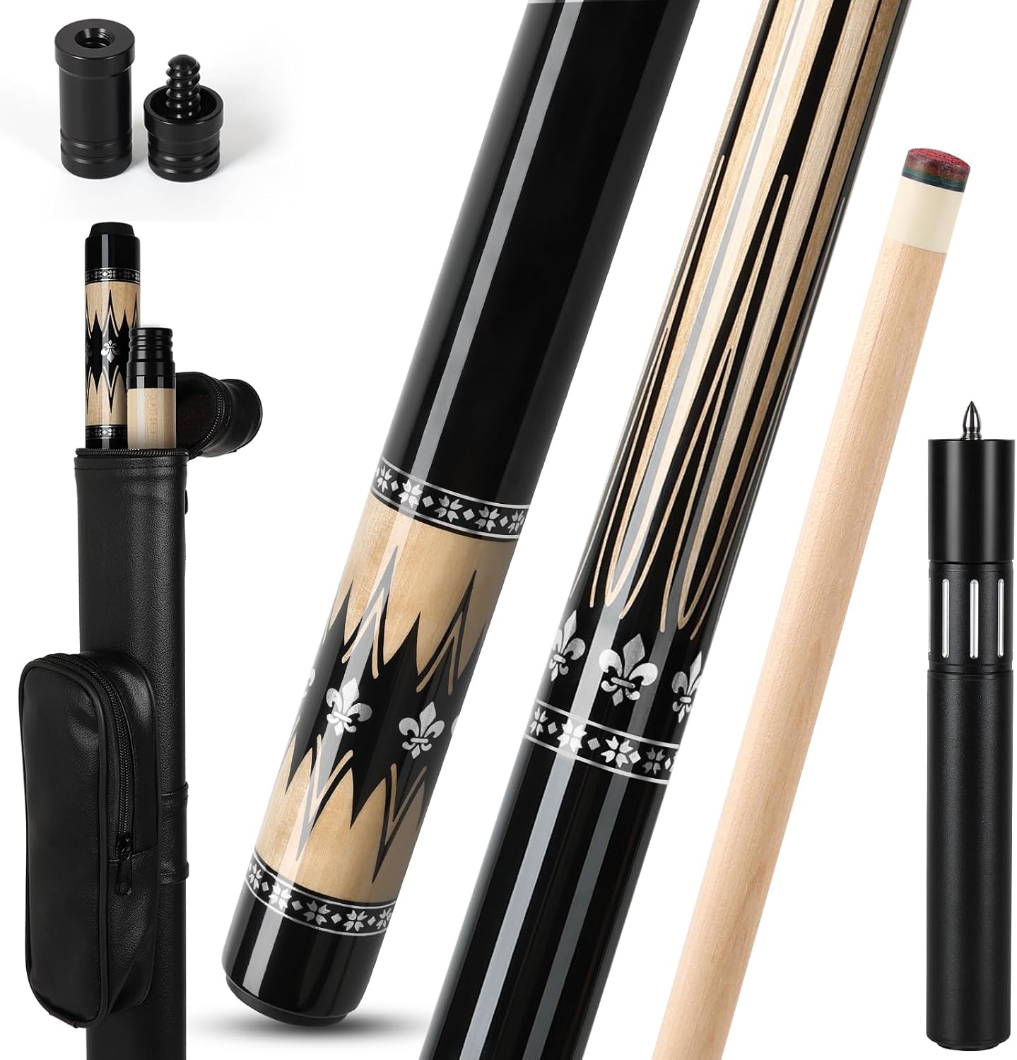 IIQ Pool Cues Stick, Pool Cue Stick Sets of 4/3/1 Cue Sticks 58 inch Pool Cues Adult Canadian Maple Wood Billiard Stick