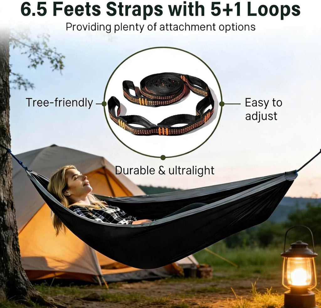 Camping Hammock, Portable Hammocks with Tree Straps & Attached Carry Bag, Camping Essentials Gear, Perfect for Outside Indoor Hiking Beach Backpack Travel