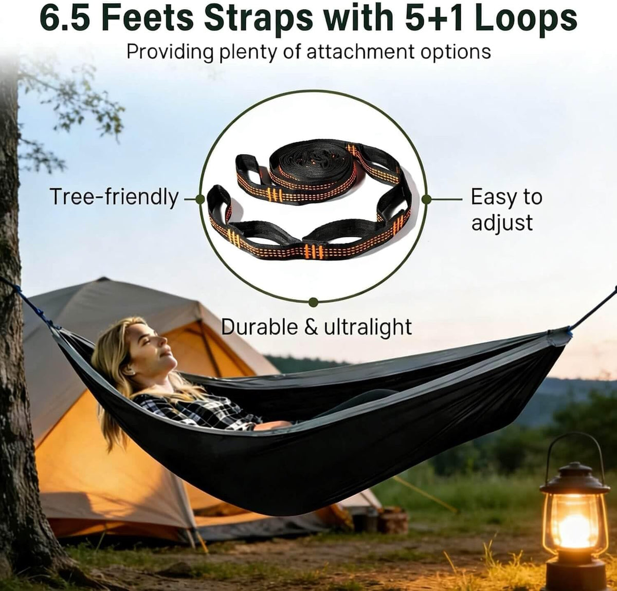 Camping Hammock, Portable Hammocks with Tree Straps & Attached Carry Bag, Camping Essentials Gear, Perfect for Outside Indoor Hiking Beach Backpack Travel