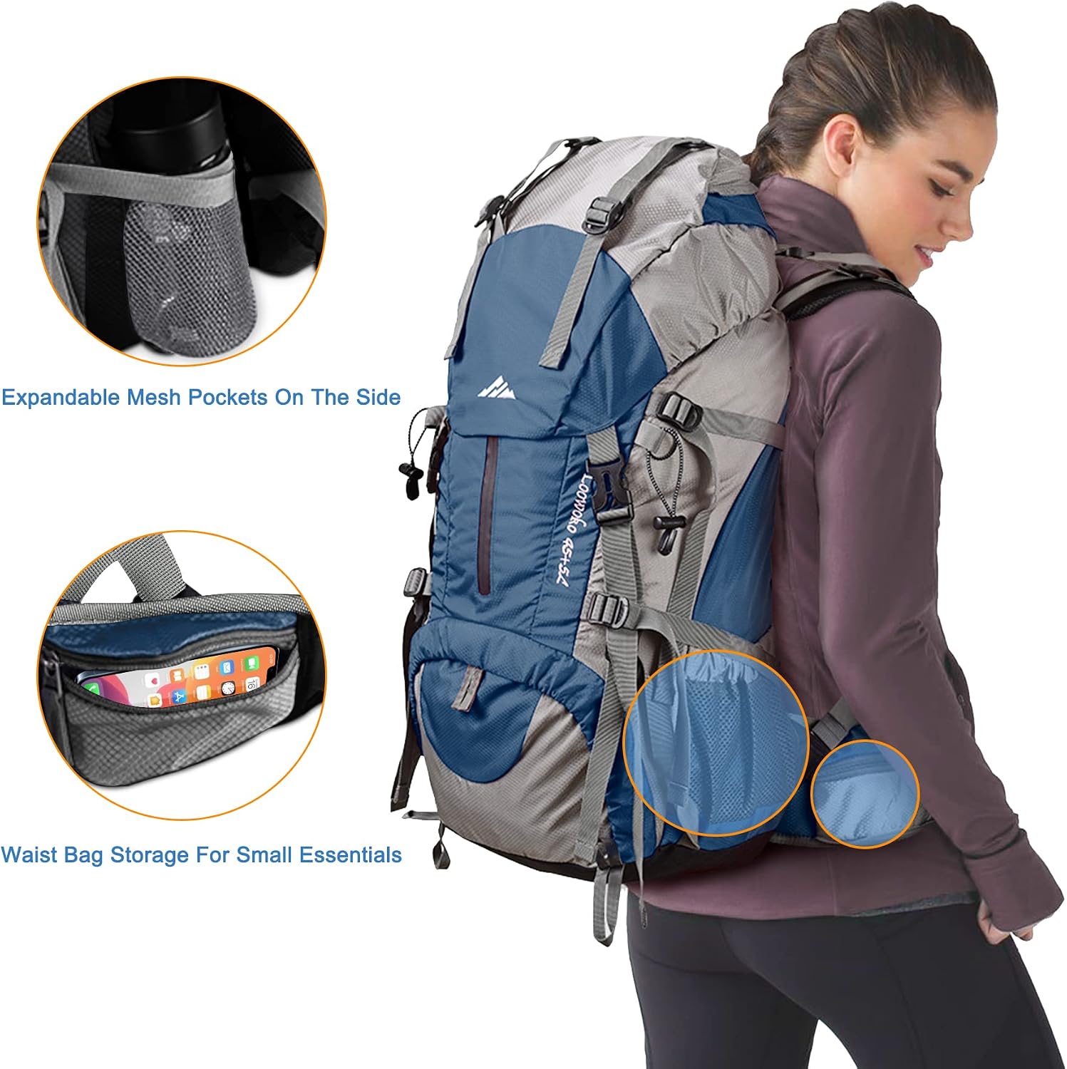 Loowoko 50L Hiking Backpack with Rain Cover for Both Men & Women