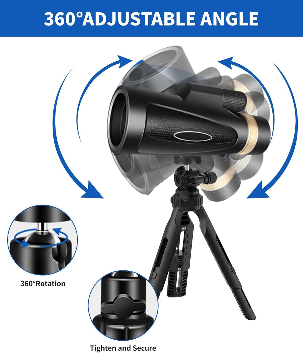 Monocular Telescope 12X60 HD High Power with Smartphone Adapter Tripod Larger Vision Monoculars for Adults with BAK4 Prism & FMC Lens Suitable for Bird Watching Hiking Camping Wildlife-Black