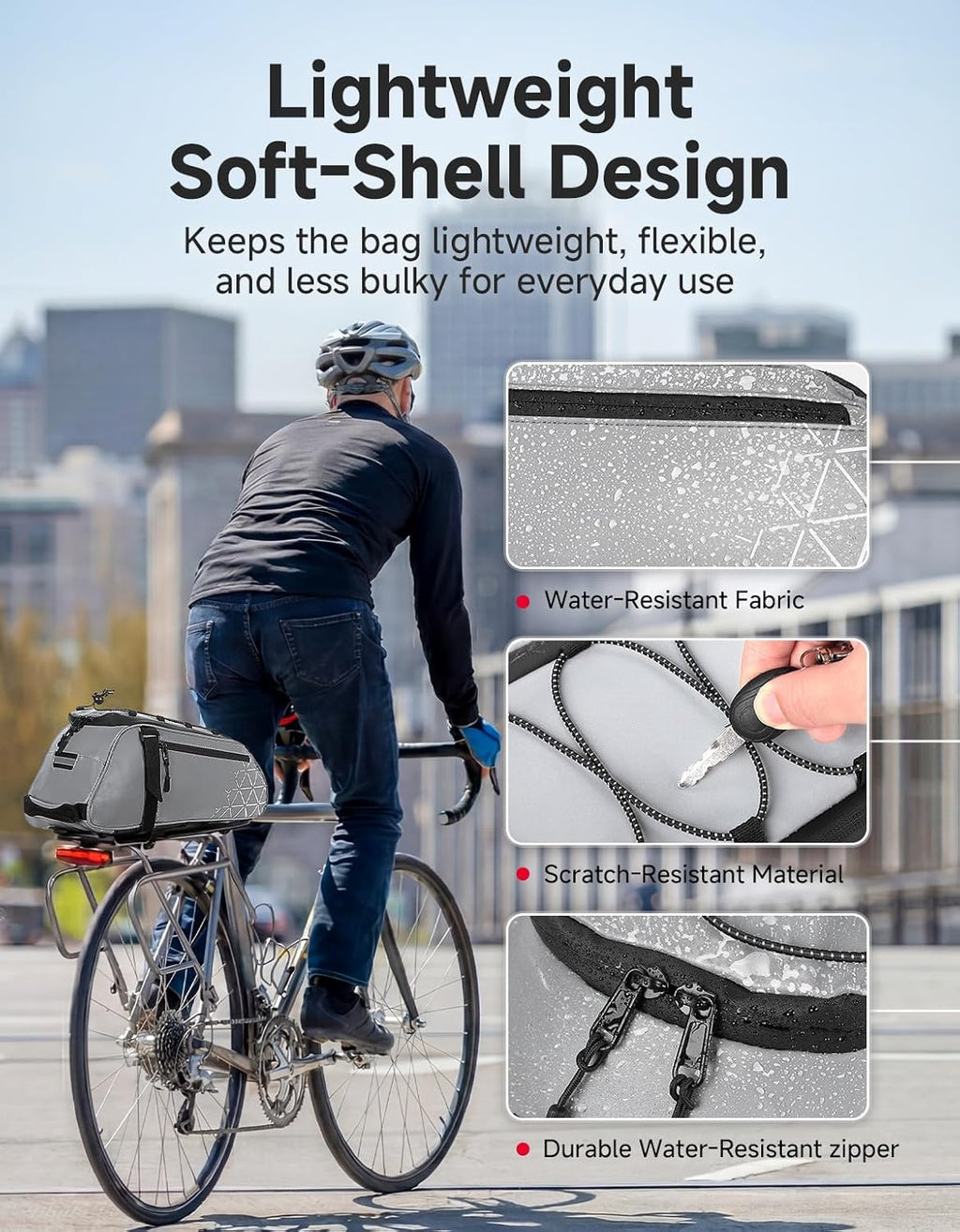 KEMIMOTO Rear Bike Rack Bag - 8L PVC Water Resistant Ebike Bags for Bicycle