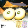 2 Pack Camping String Lights 4 in 1, 8 Modes Rechargeable Fairy Tent Lights