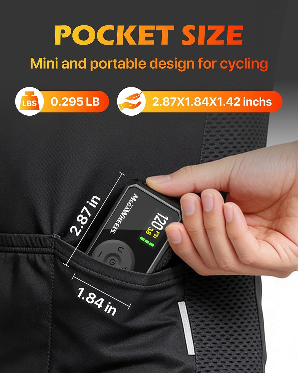 MEGAWHEELS Mini Bike Pump with Gauge, 120/150PSI Bike Tire Inflator with Presta & Schrader Valve, Portable Electric Air Pump Auto Stop, Fast Inflation for E-Bike, Mountain Bike, Scooter, Balls