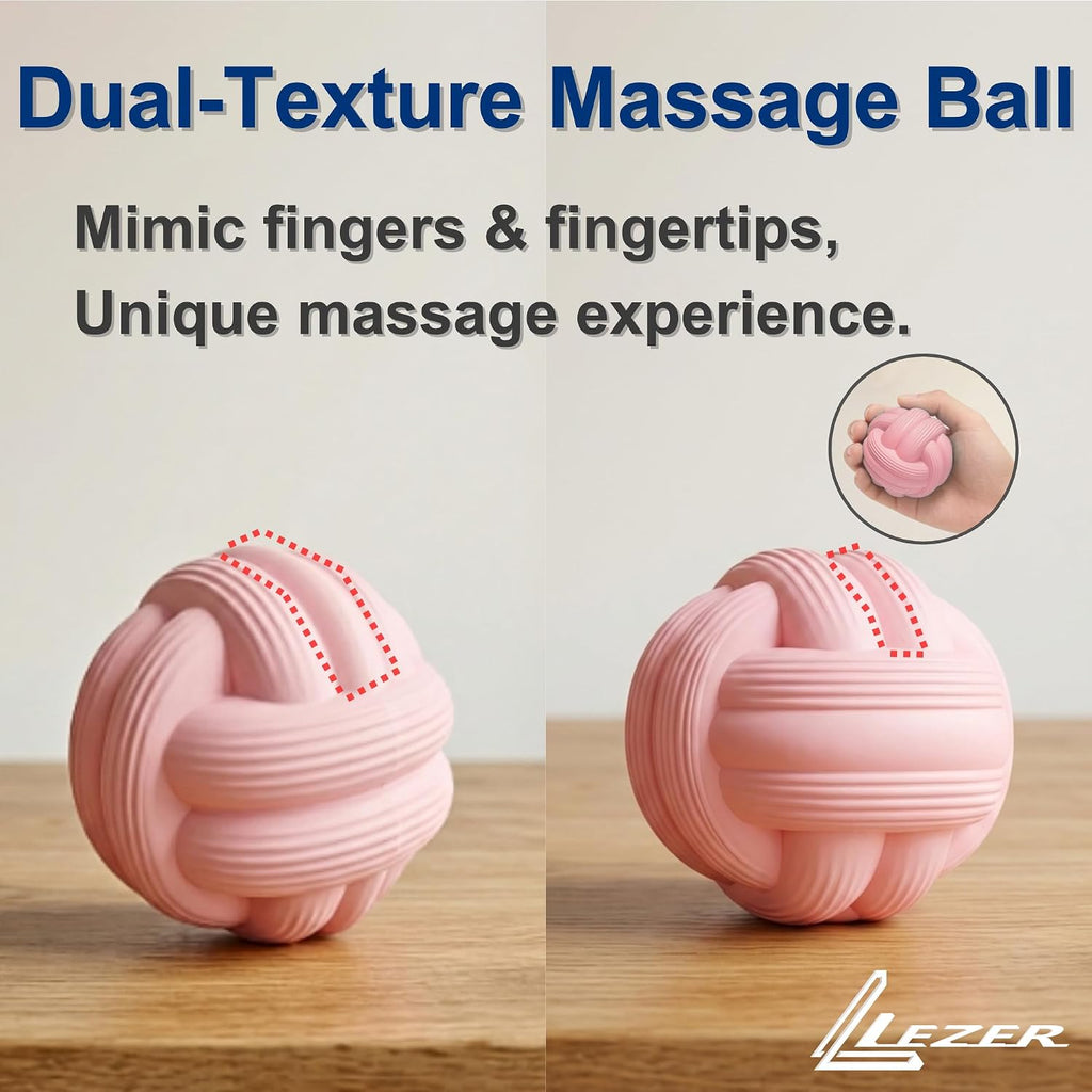 LEZER Dual-Texture Massage Ball, Heavyweight Trigger Point Ball, Deep Tissue Myofascial Release, Firm Yoga Therapy Ball for Muscle Knots, Plantar Fasciitis, Set of 2 (Blue and Pink)