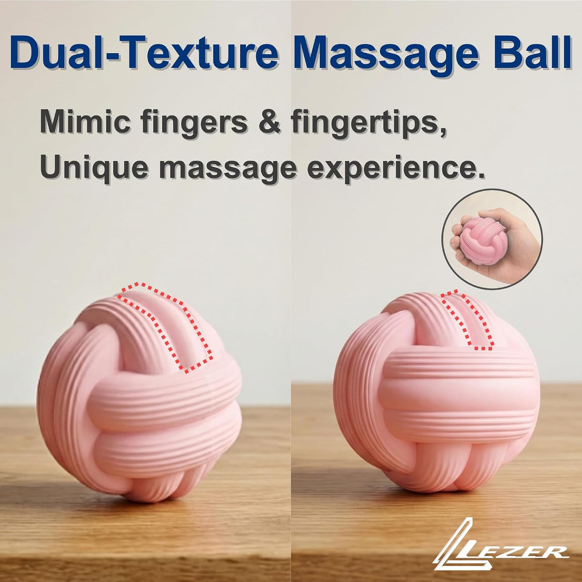 LEZER Dual-Texture Massage Ball, Heavyweight Trigger Point Ball, Deep Tissue Myofascial Release, Firm Yoga Therapy Ball for Muscle Knots, Plantar Fasciitis, Set of 2 (Blue and Pink)
