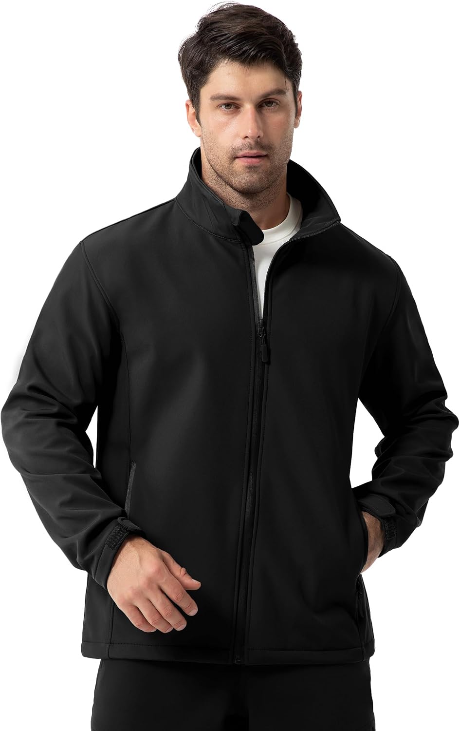 ZITY Men's Softshell Jacket Fleece Lined Lightweight Waterproof Rain Jacket Zip Up Soft Shell Windproof Windbreaker