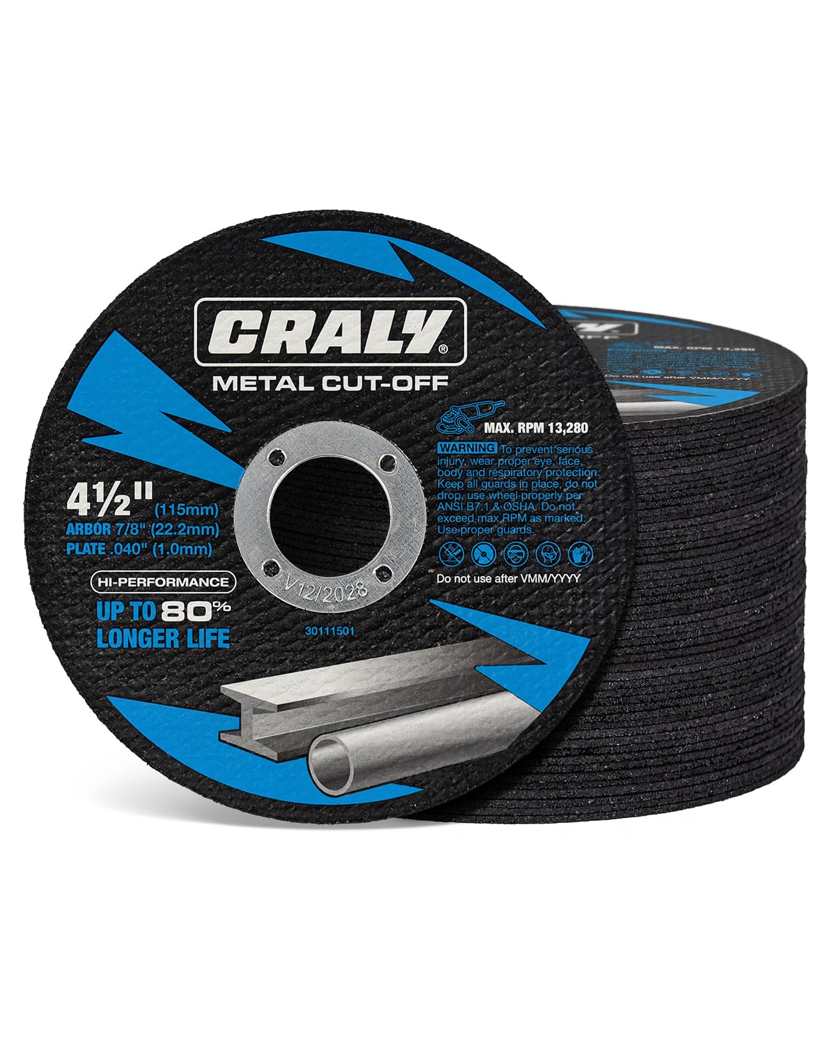CRALY 4-1/2 Inch Cut-Off Wheels for Cutting Metal & Stainless Steel, Professional Grade Ultra Thin Metal Cutting Disc for Angle Grinder & Die Grinder, 7/8 in Arbor, 50-Pack(30111501-50)