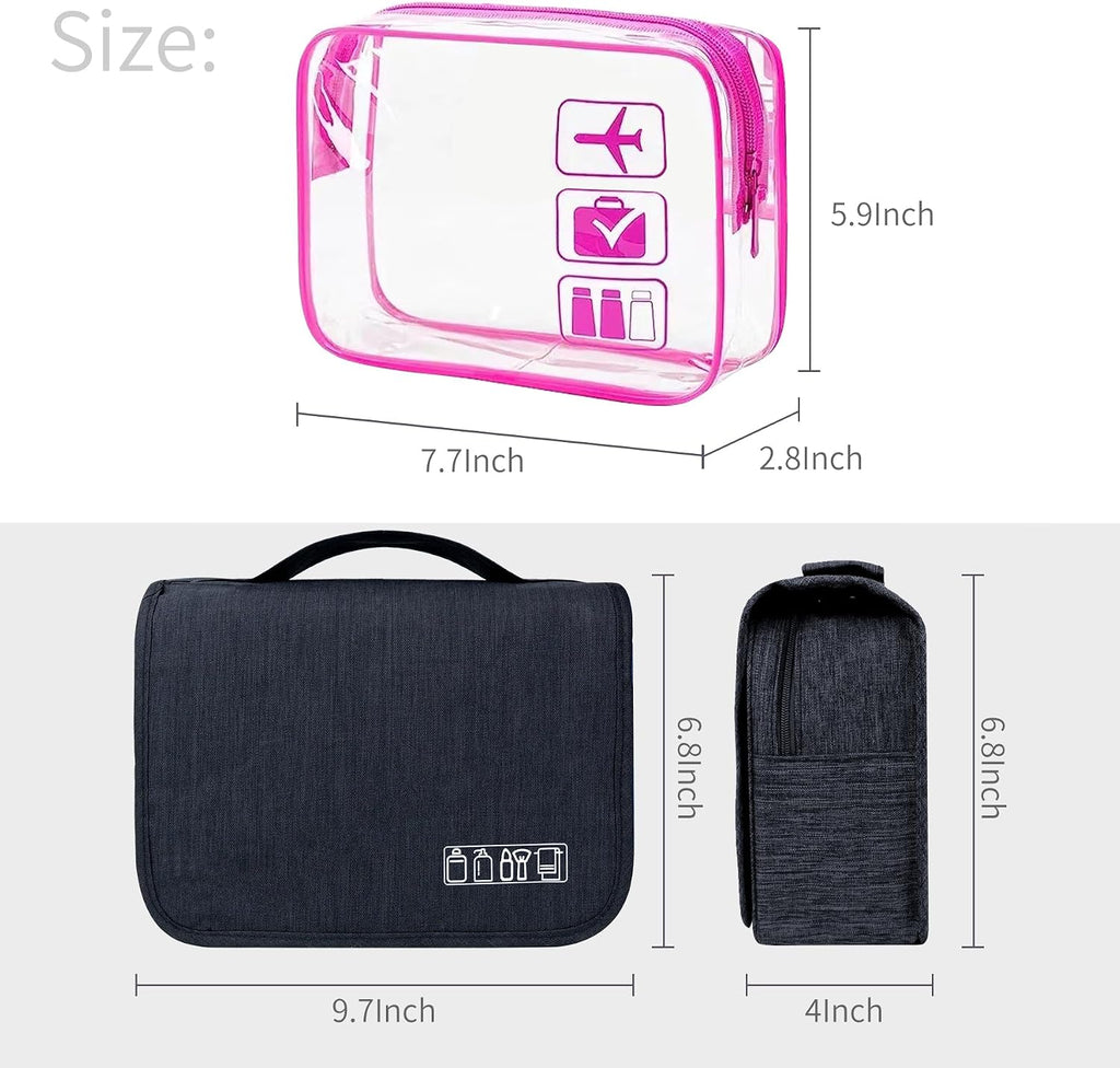 Lcsmaokin Large Capacity Toiletry Bag Travel Bag with Hanging Hook for Men and Women Waterproof Travel Cosmetic Bag Bathroom Bag,with TSA Approved Zippers Clear Travel Makeup Bag Carry-on
