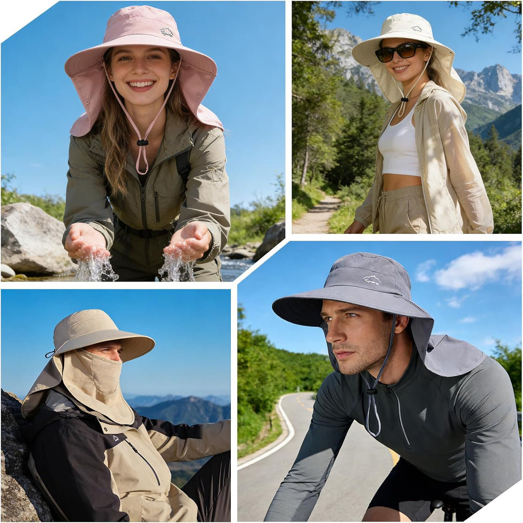 Rosoz Sun Hat for Men Women with Neck Flap& Removable Face Cover Wide Brim