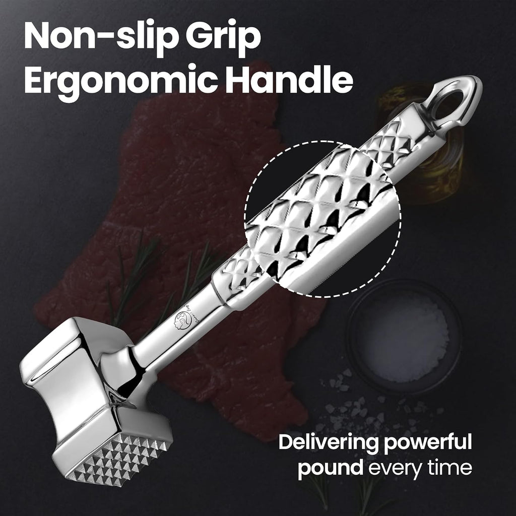 Gourmet Easy Classic Meat Tenderizer Tool, Non-Slip Grip Lifetime Replace