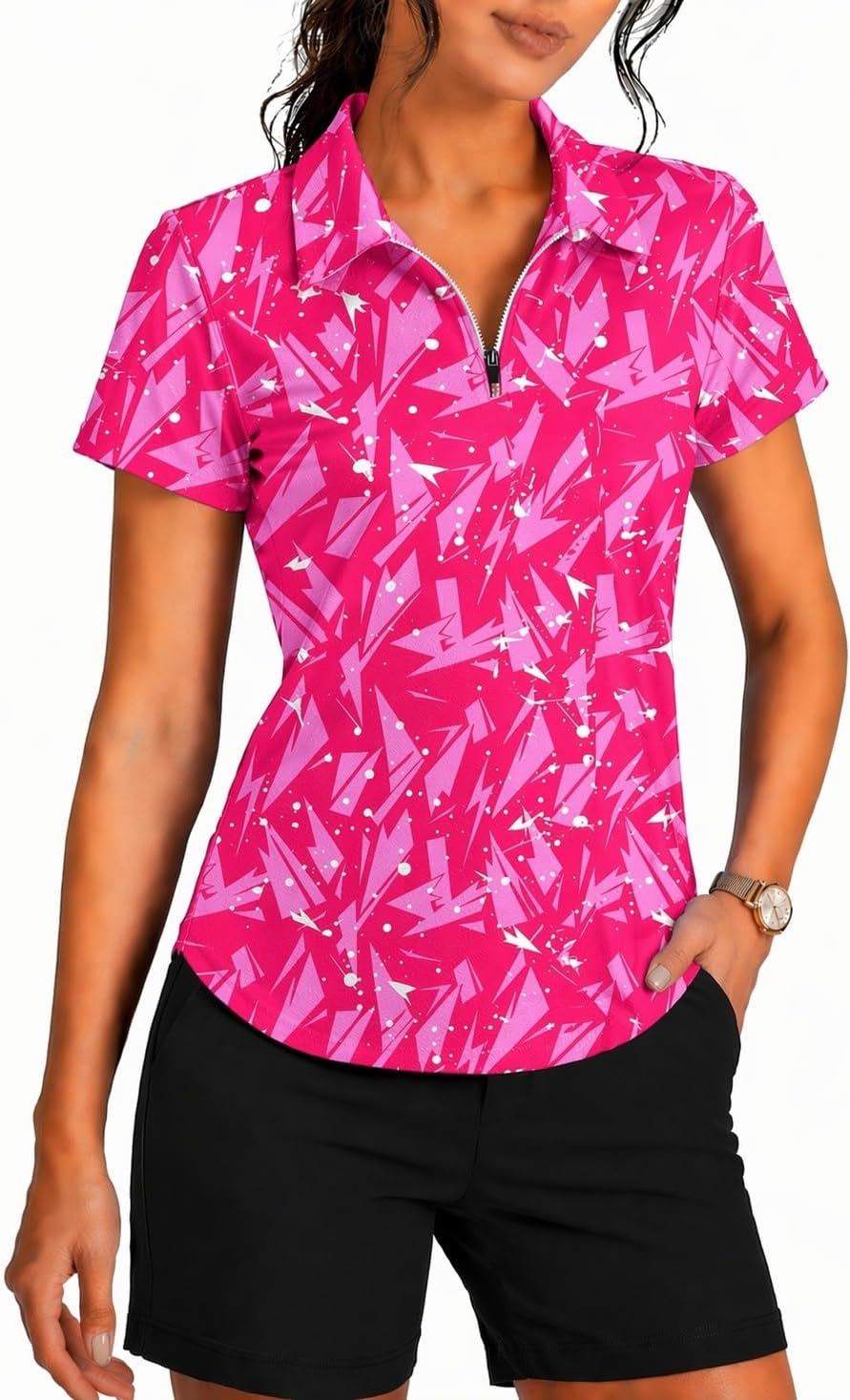 PINSPARK Womens Golf Shirt Short Sleeve Polo UPF 50+ 1/4 Zip Collar Shirt