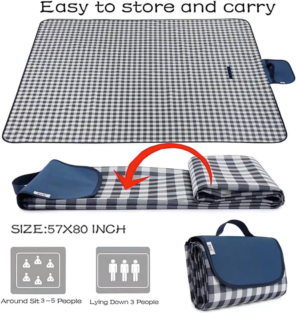 Lchkrep Picnic Blanket Beach Blankets 80"x60" Large Sandproof Waterproof Camping Portable Travel Blanket Play Mat for Outdoor Indoor Family Beach Park Grass,Hiking, Music Festival（Dark Blue）