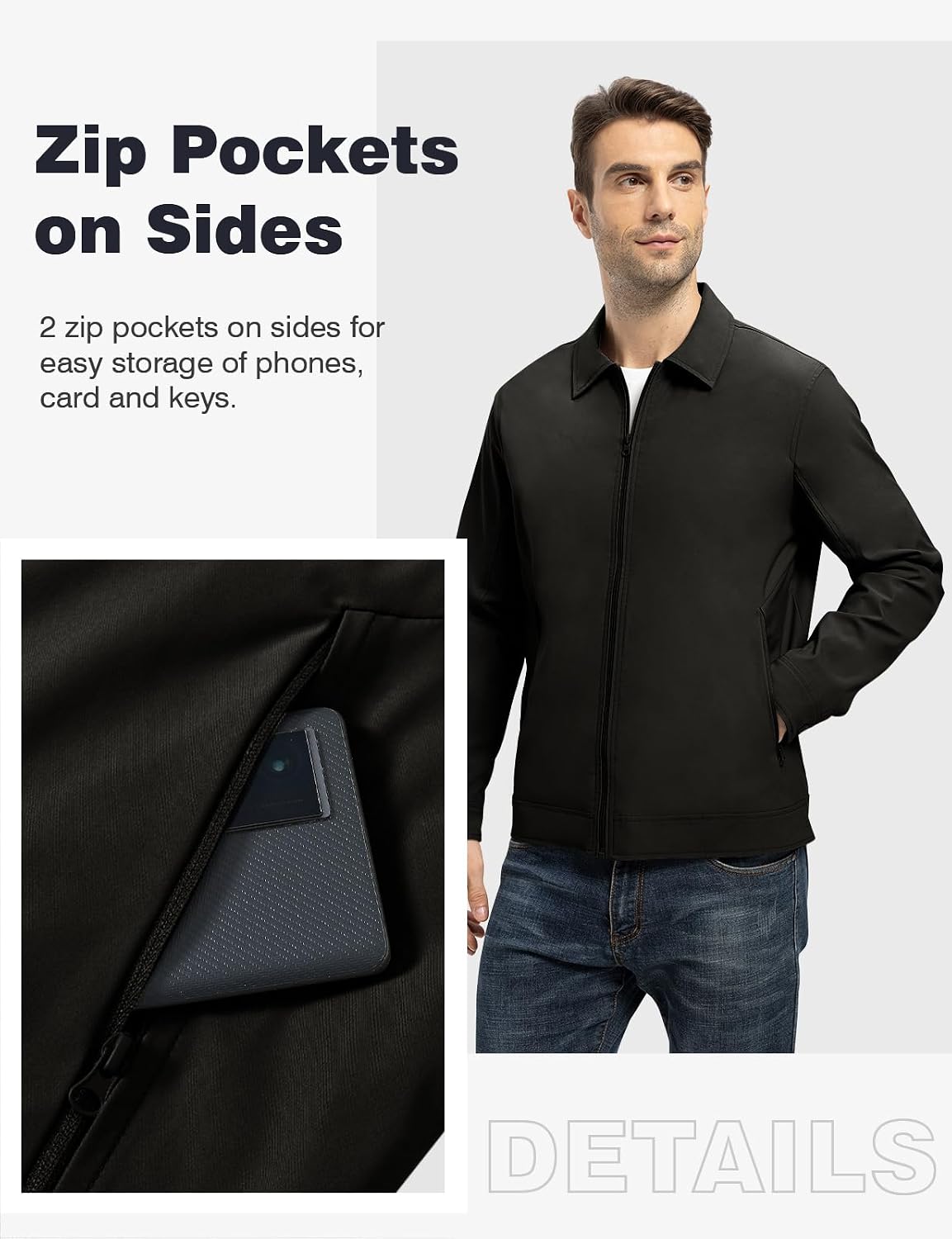 TBMPOY Mens Lightweight Jackets Light Windbreaker Full Zip Casual Work Jacket Golf Business Fall Track Coat with Pockets