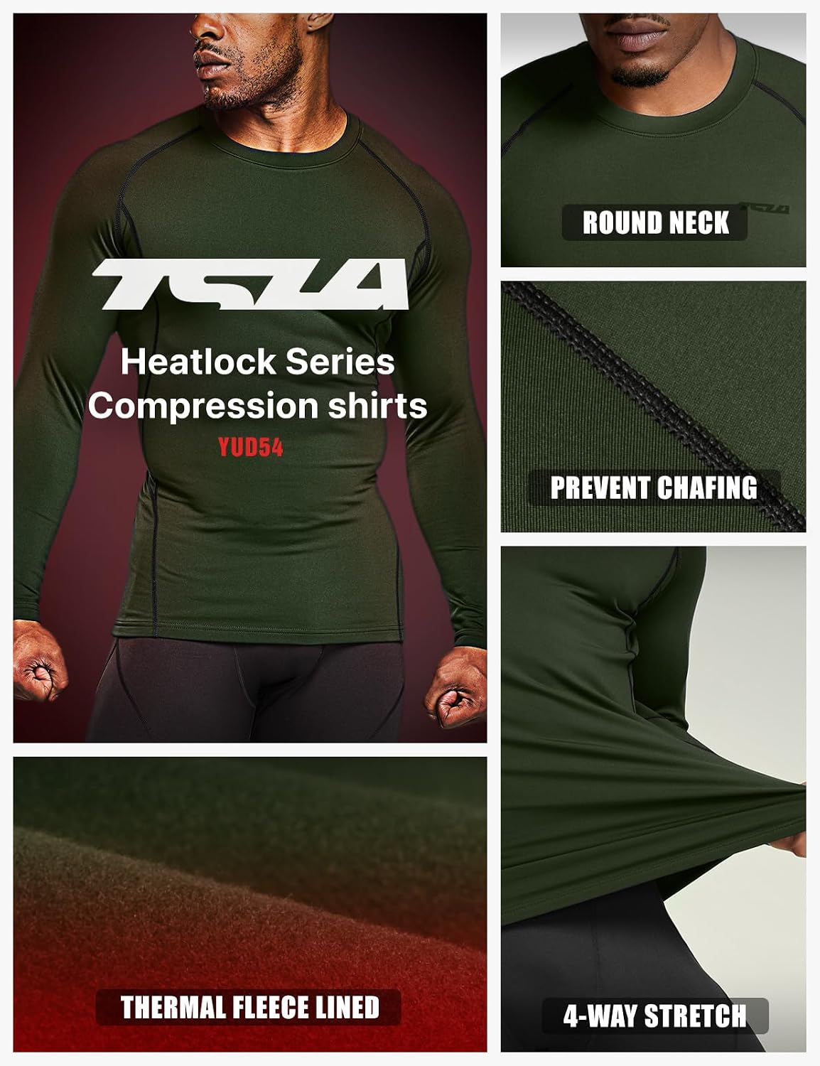 TSLA Men's Thermal Long Sleeve Compression Shirts, Athletic Base Layer Top, Winter Gear Running T-Shirt