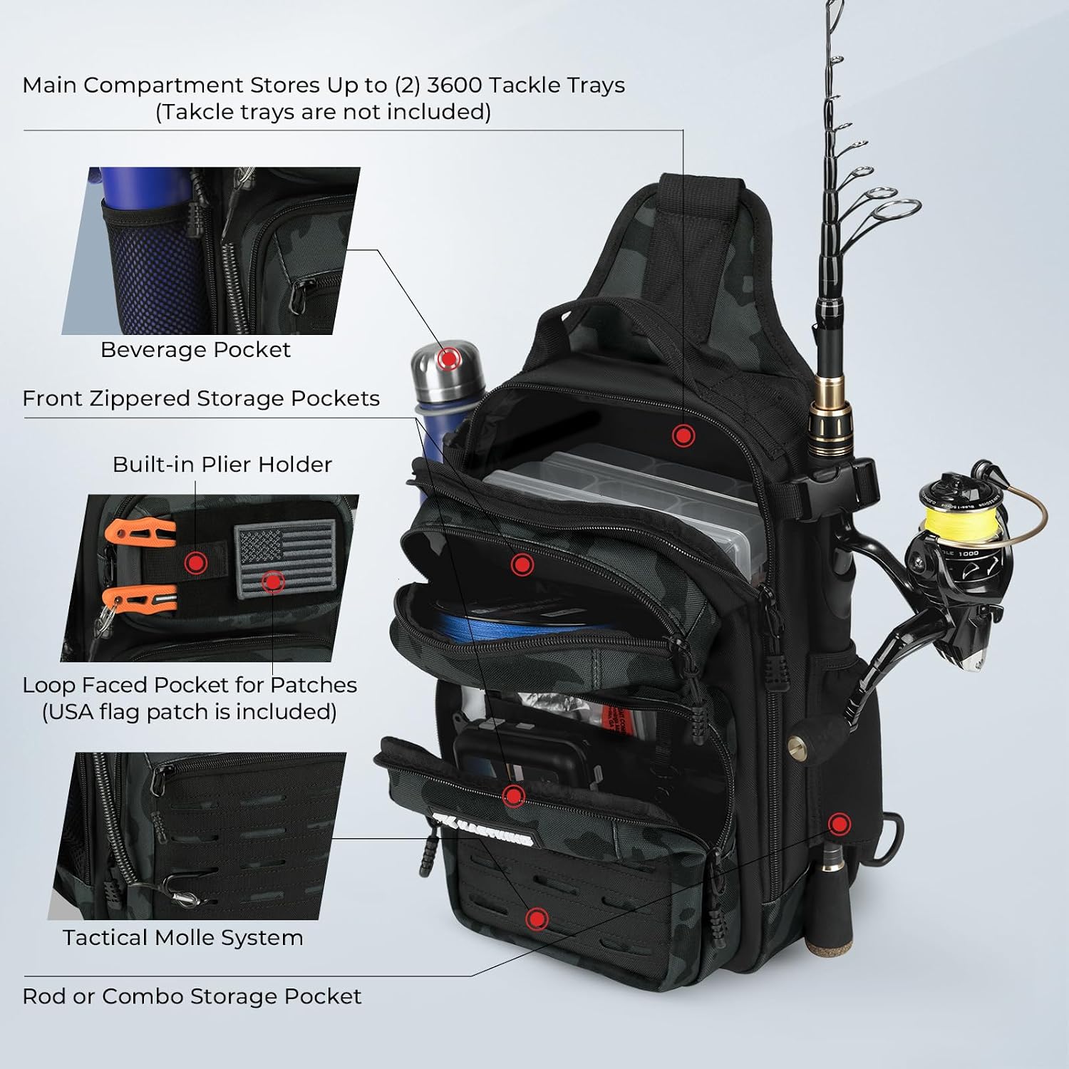 KastKing Blowbak Fishing Sling Bag, Fishing Backpack with Rod Holder