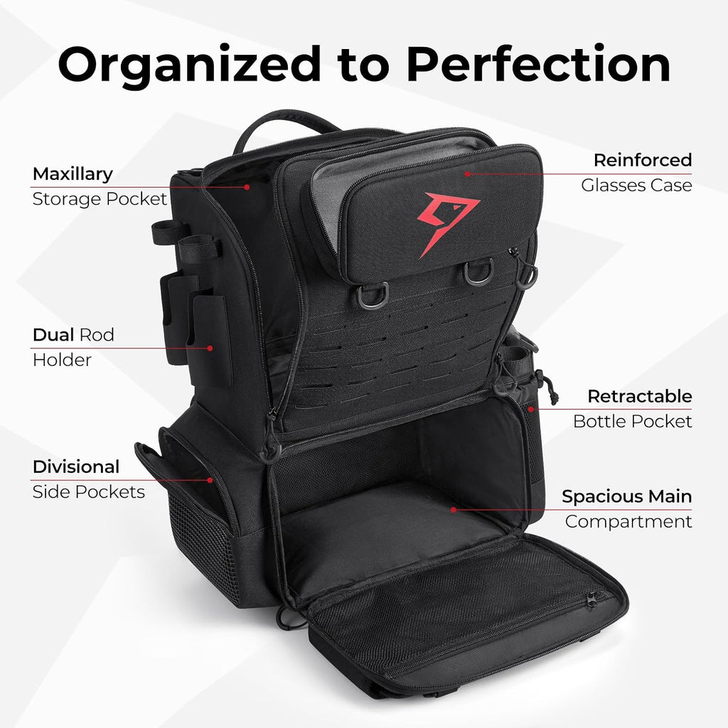 Piscifun 52L Fishing Tackle Backpack, 17 Pockets, Rod Holders & 4 Boxes