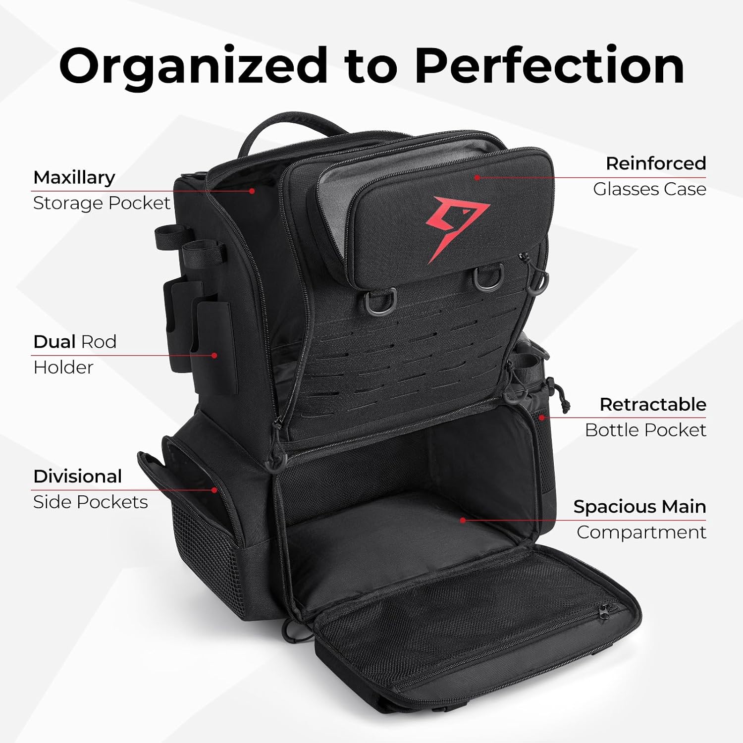 Piscifun 52L Fishing Tackle Backpack, 17 Pockets, Rod Holders & 4 Boxes