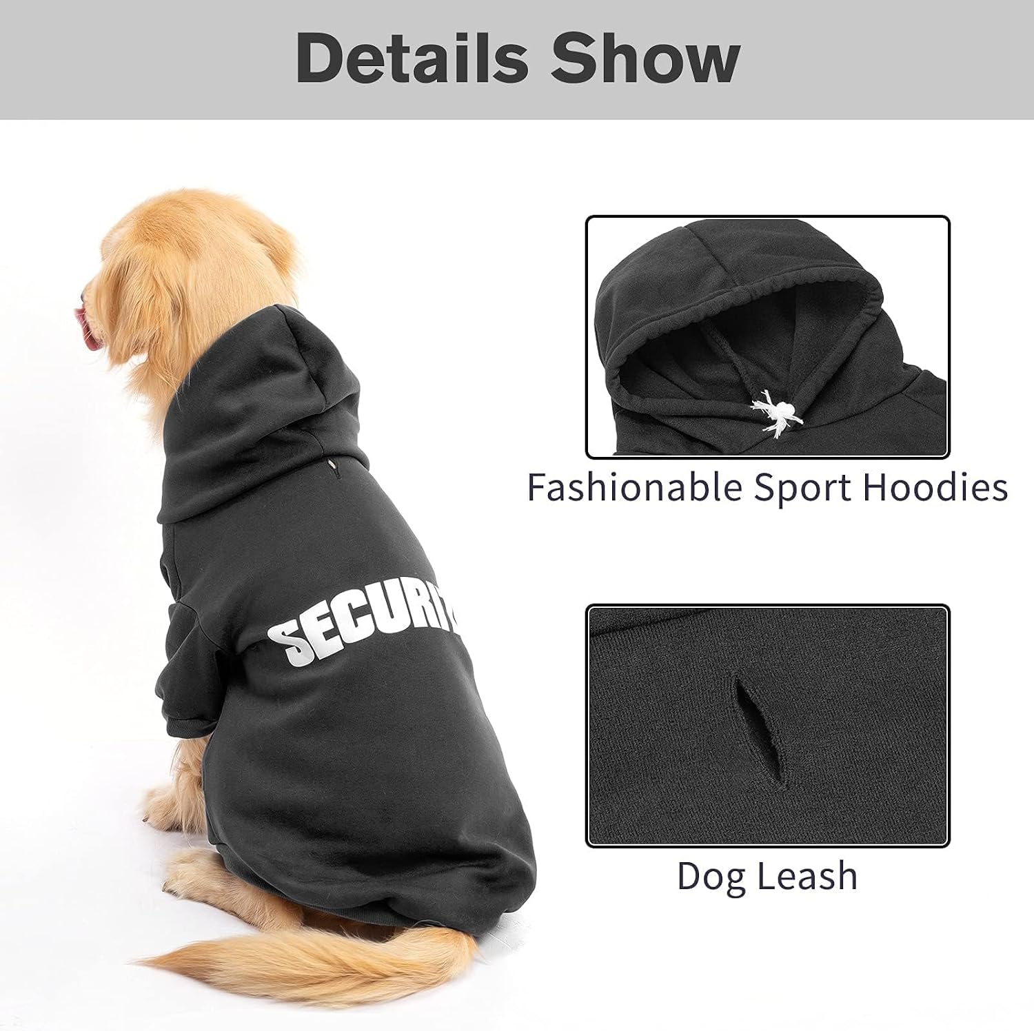 BINGPET Security Dog Hoodie, Pet Sweater Clothes with Leash Hole, Black