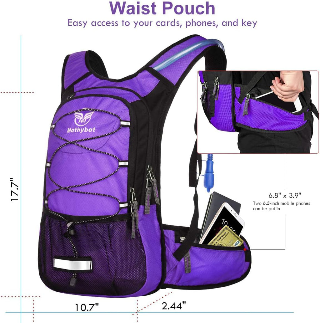 Mothybot Hydration Pack, Insulated Hydration Backpack with 2L BPA Free Water Bladder and Storage, Hiking Backpack for Men, Women, Kids for Running, Cycling, Camping - Keep Liquid Cool up to 5 Hours