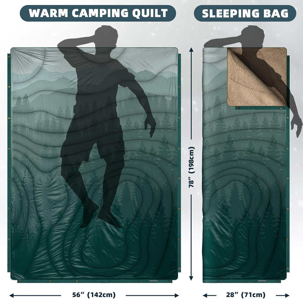 Large Camping Blanket with Sherpa Lining 78"x 56"