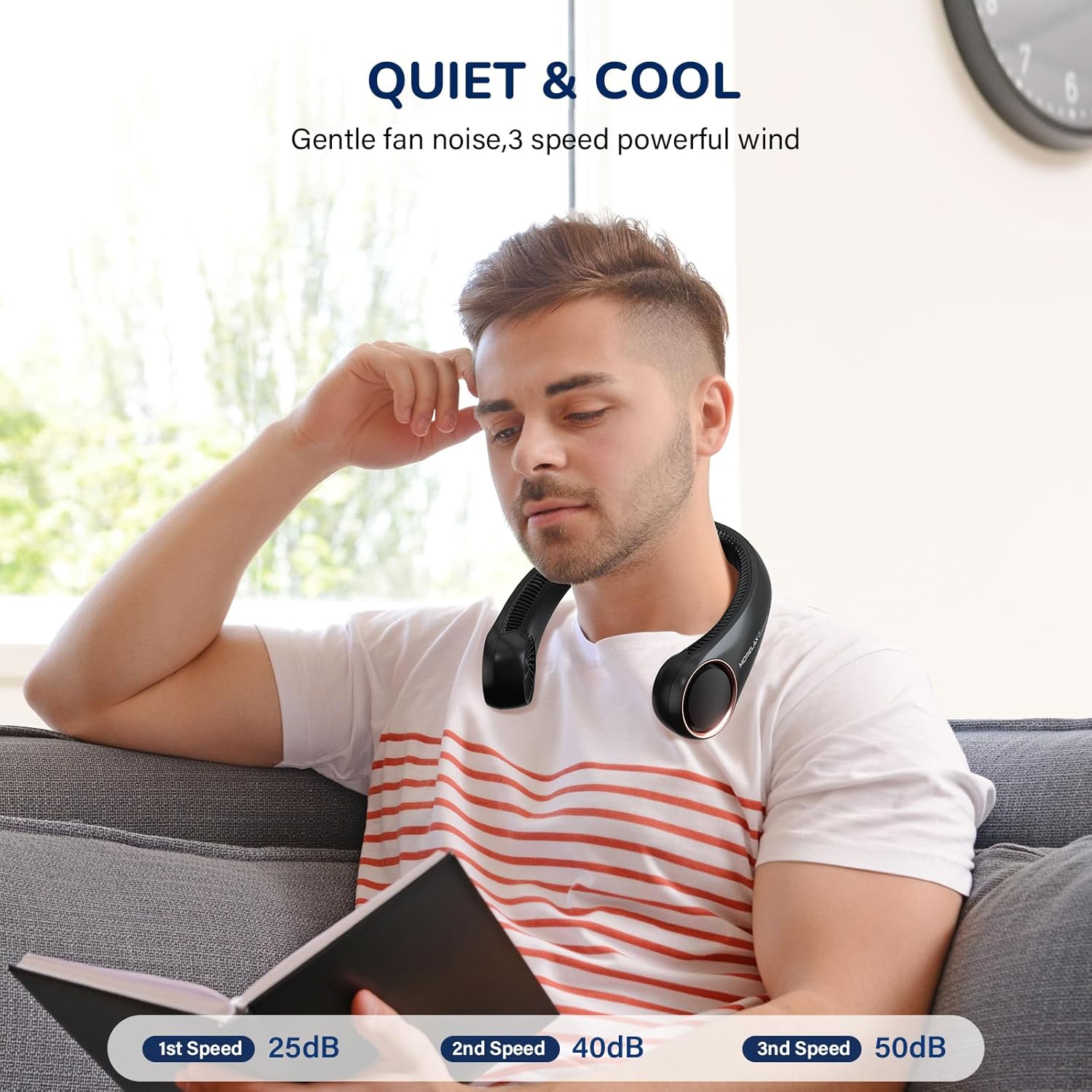 Portable Neck Fan Rechargeable, Personal Neck Cooling Fan, Hands Free Bladeless Fan, Ultra Quiet, 3 Speeds Adjustable Strong Wind, 4000 mAh Battery Operated, Gifts for Men Women Mom Dad(Black), Small