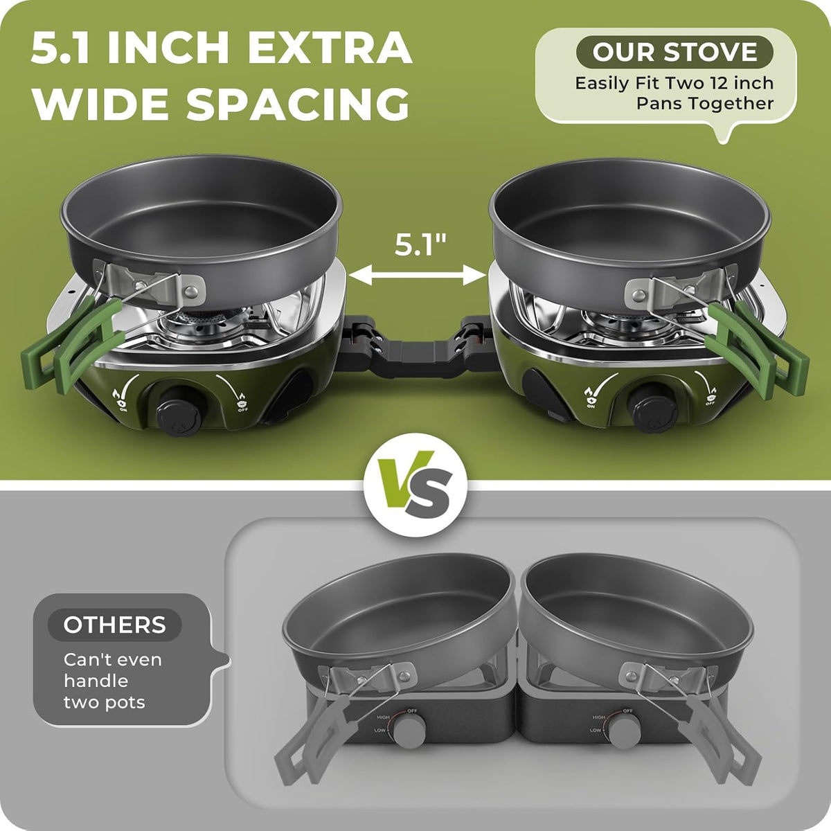 20000 BTU Propane Camping Stove with Cookware Set & Carry Bag Olive