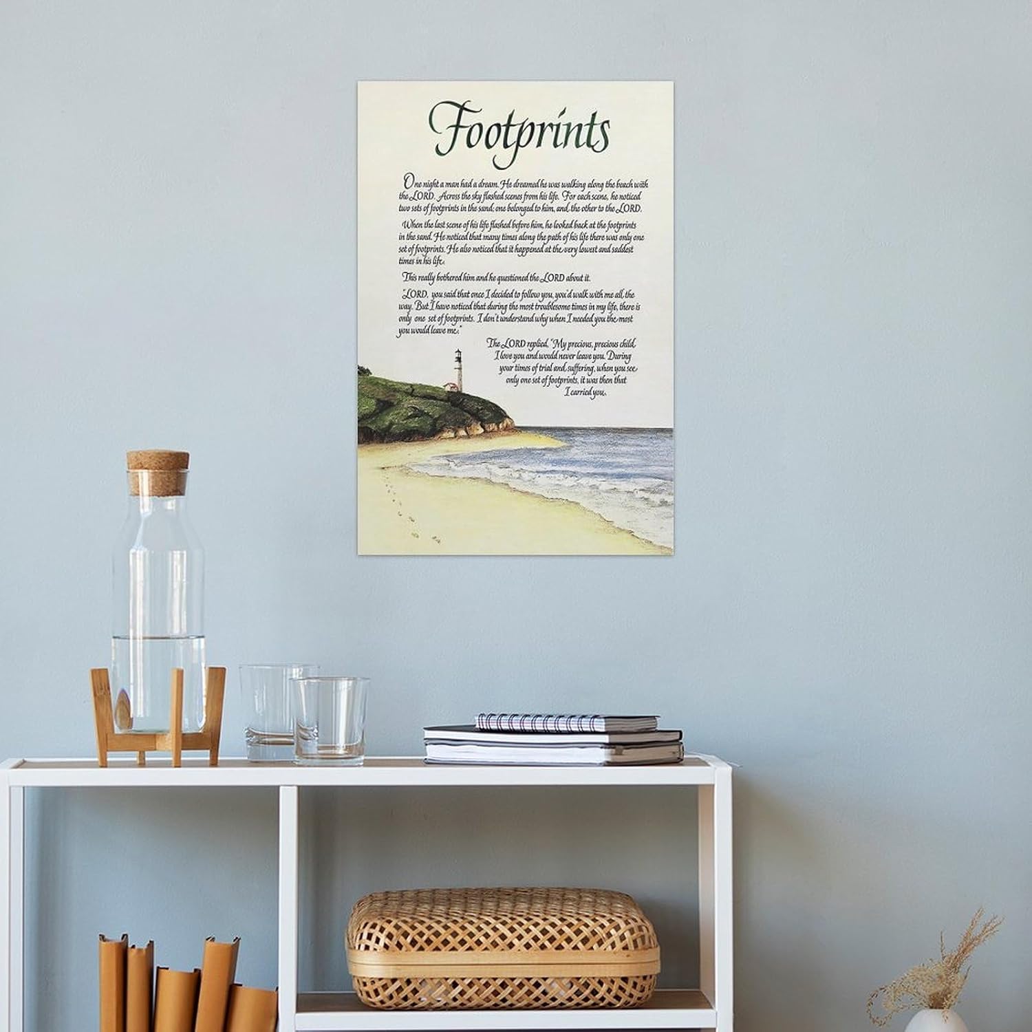 Footprints in the Sand Religious Canvas Wall Art Posters, Inspirational Beach Sunset Poem Print Poster (Unframed 20x30inch, Footprints(5))
