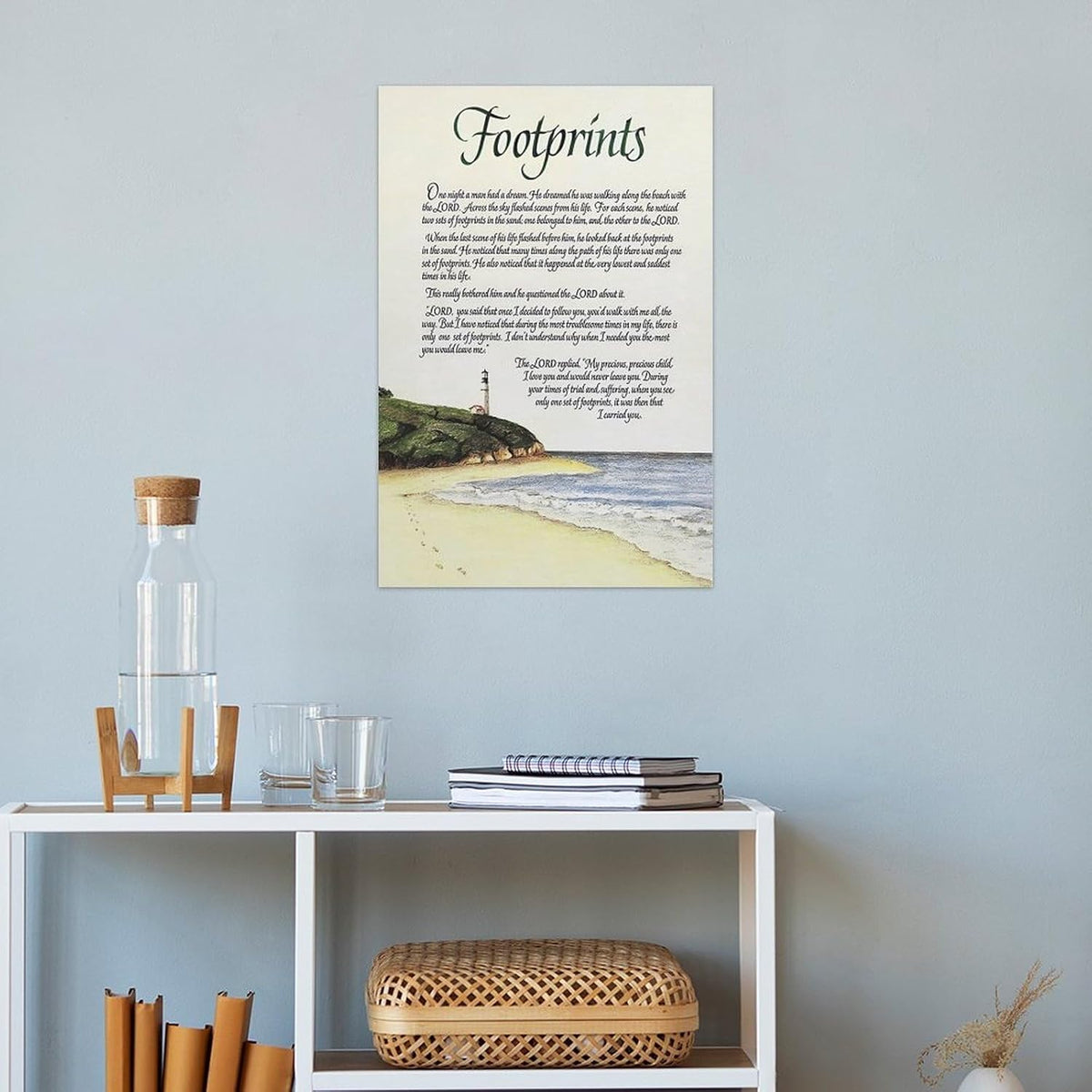 Footprints in the Sand Religious Canvas Wall Art Posters, Inspirational Beach Sunset Poem Print Poster (Unframed 24x36inch, Footprints(5))