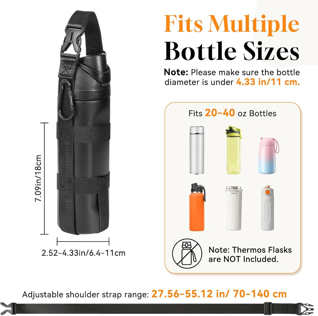 Nuovoware Water Bottle Holder With Strap, 20-40 oz, Charcoal black