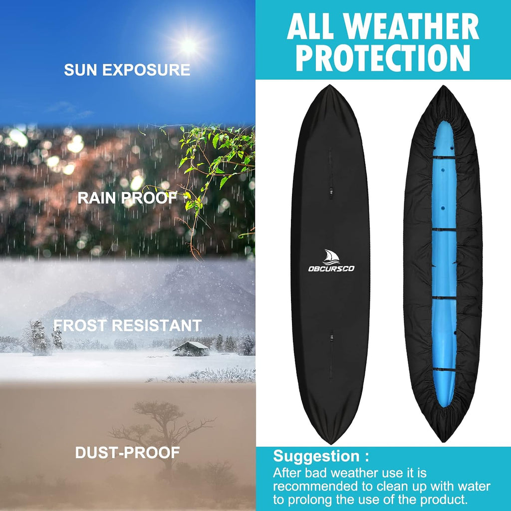 Obcursco 600D Kayak Cover Waterproof, 9.3-16.5FT, Heavy Duty Canoe Cover