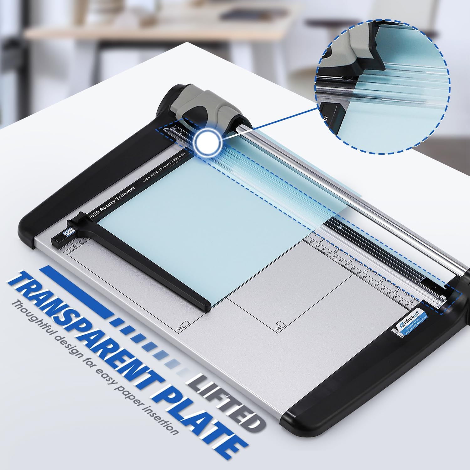 Rotary Paper Trimmer, 15 Sheets Heavy Duty Paper Trimmer, 360mm(14.17") Cutting Length, Commercial Grade Rotary Paper Cutter for Home/Office/School, Black & Silver