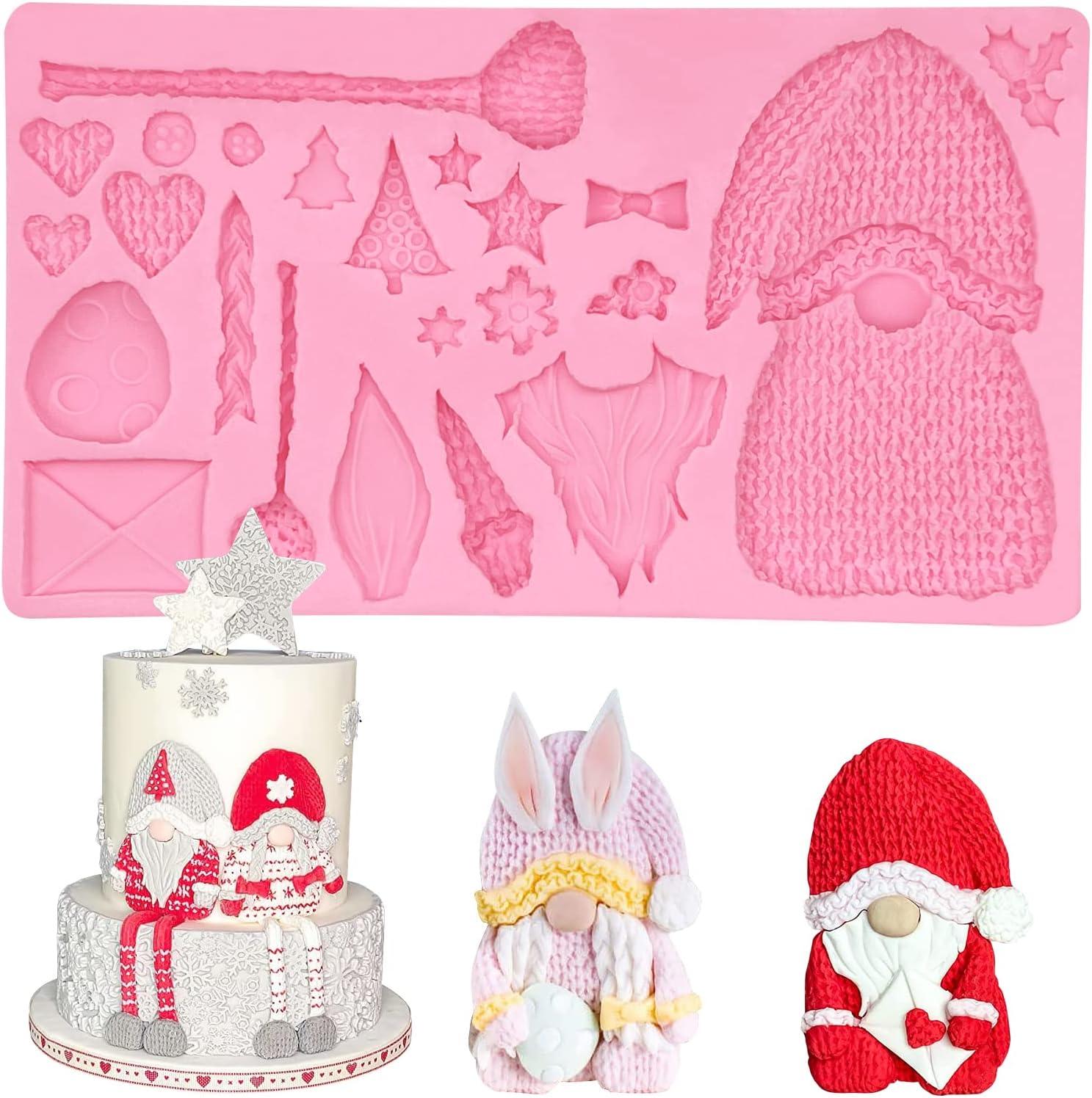 Christmas Fondant Mold, Knitted Gnome Doll Cake Decorating Silicone Molds, Chocolate Candy Sugar Craft Clay Resin Mold For Sugar Craft, Cookies, Butter, Bread